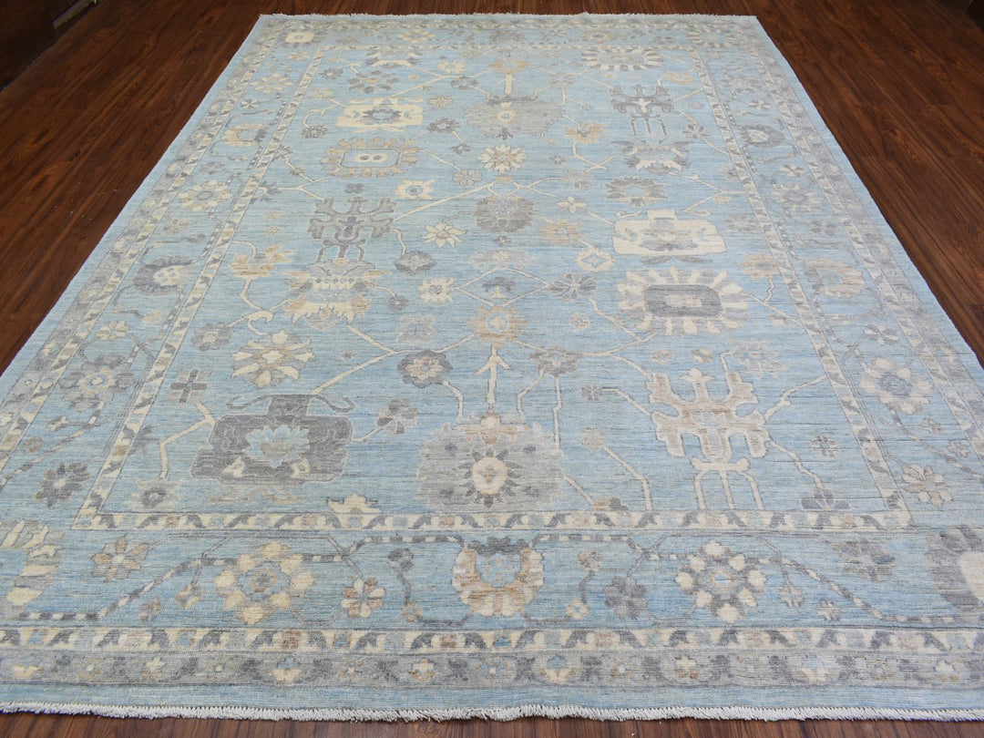 9'1" x 11'10" New Hand Knotted Blue Wool Rectangle Oriental Rug - MOA10272812