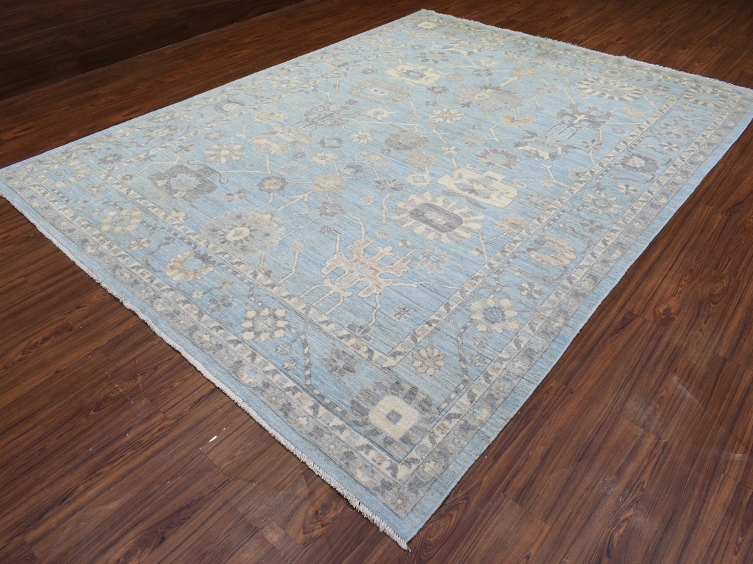 9'1" x 11'10" New Hand Knotted Blue Wool Rectangle Oriental Rug - MOA10272812