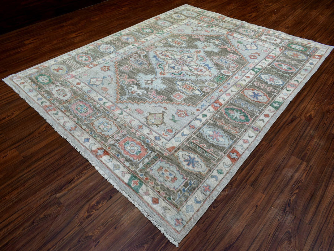 8'2" x 10'3" New Hand Knotted Grey Wool Rectangle Oriental Rug - MOA10272820