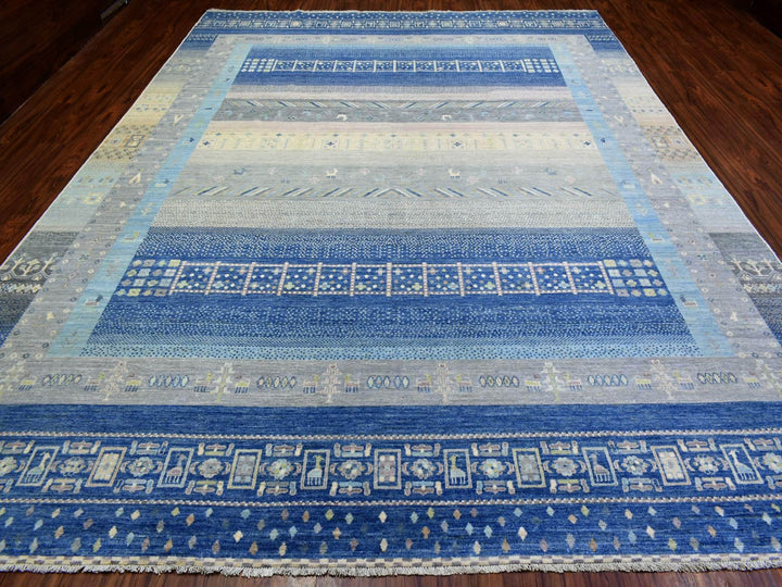 10'2" x 13'7" New Hand Knotted Blue Wool Rectangle Oriental Rug - MOA10272821