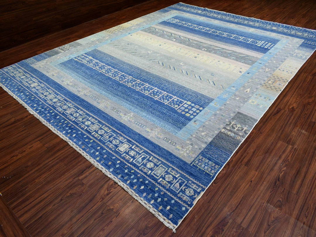 10'2" x 13'7" New Hand Knotted Blue Wool Rectangle Oriental Rug - MOA10272821
