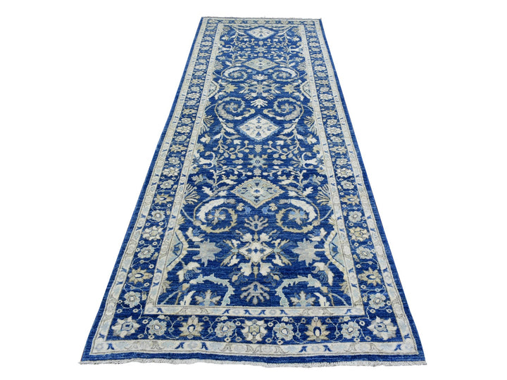 4'0" x 11'8" New Hand Knotted Blue Wool Runner Oriental Rug - MOA10272827