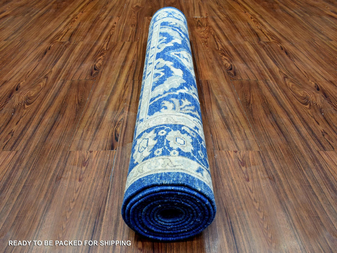 4'0" x 11'8" New Hand Knotted Blue Wool Runner Oriental Rug - MOA10272827