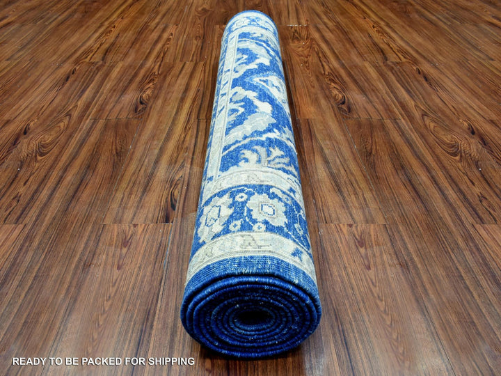 4'0" x 11'8" New Hand Knotted Blue Wool Runner Oriental Rug - MOA10272827