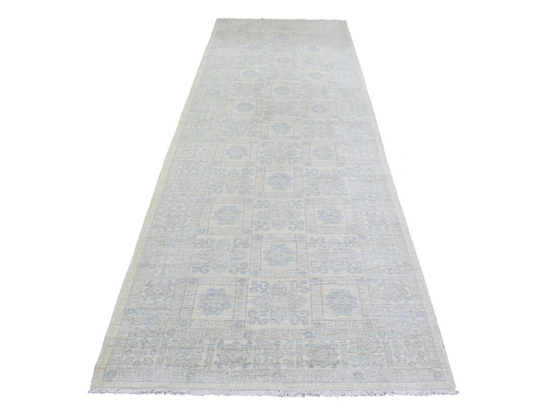 4'0" x 11'8" New Hand Knotted Ivory Wool Runner Oriental Rug - MOA10272830