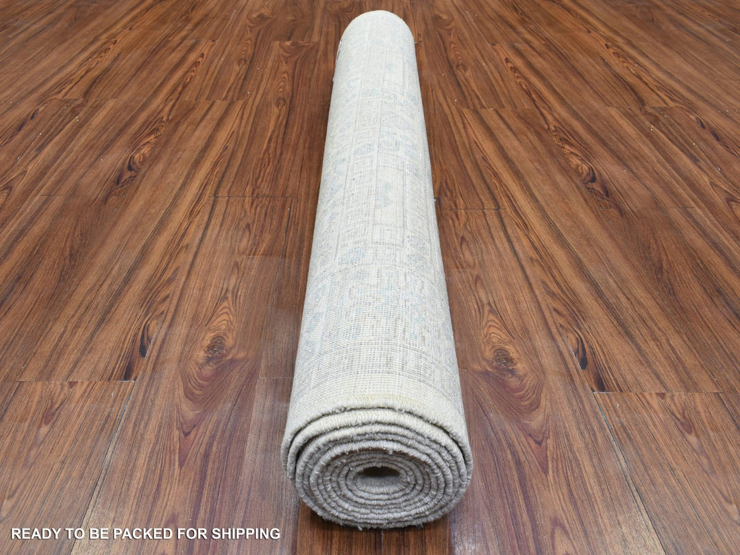 4'0" x 11'8" New Hand Knotted Ivory Wool Runner Oriental Rug - MOA10272830