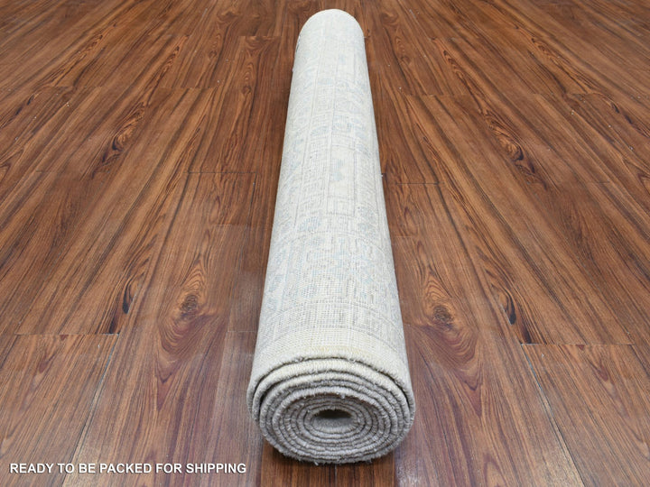 4'0" x 11'8" New Hand Knotted Ivory Wool Runner Oriental Rug - MOA10272830