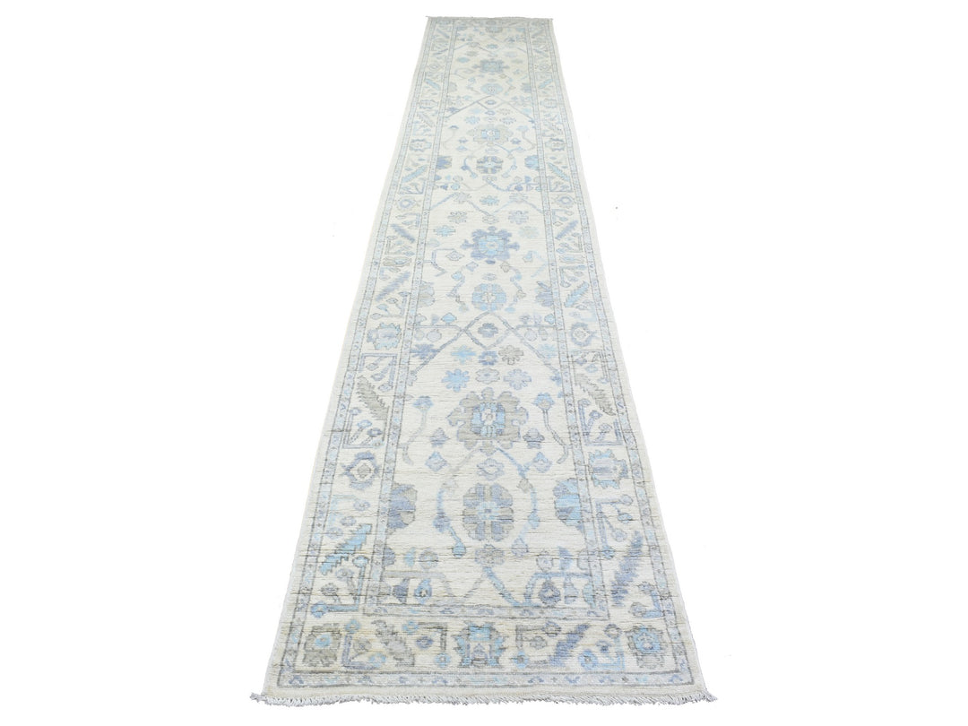 2'8" x 15'4" New Hand Knotted Ivory Wool Runner Oriental Rug - MOA10272837