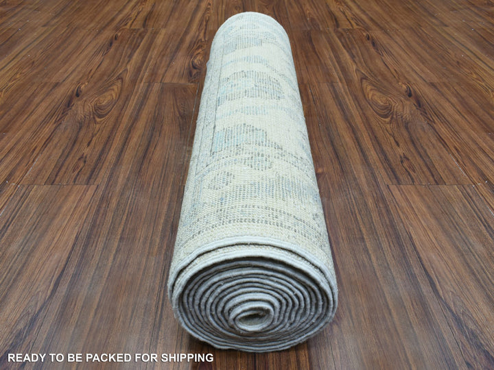 2'8" x 15'4" New Hand Knotted Ivory Wool Runner Oriental Rug - MOA10272837