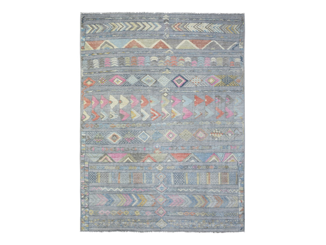 9'1" x 11'8" New Hand Knotted Grey Wool Runner Oriental Rug - MOA10272872