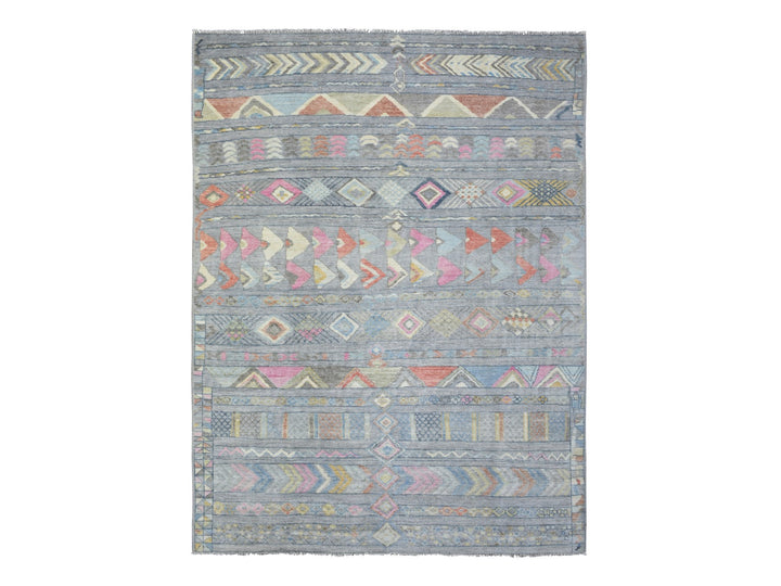 9'1" x 11'8" New Hand Knotted Grey Wool Runner Oriental Rug - MOA10272872