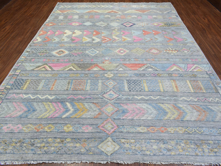 9'1" x 11'8" New Hand Knotted Grey Wool Runner Oriental Rug - MOA10272872