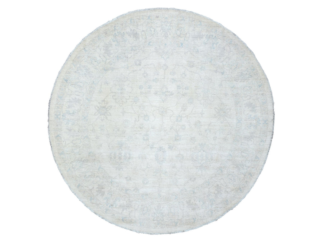 7'10" x 7'8" New Hand Knotted Ivory Wool Round Oriental Rug - MOA10272881