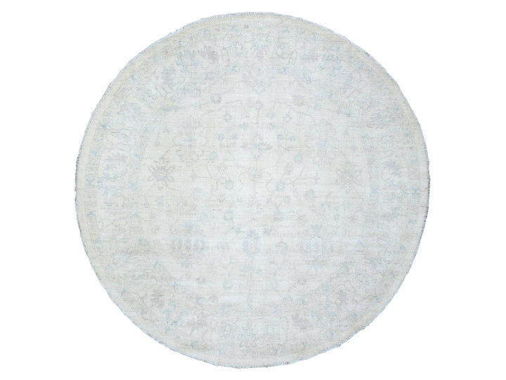 7'10" x 7'8" New Hand Knotted Ivory Wool Round Oriental Rug - MOA10272881