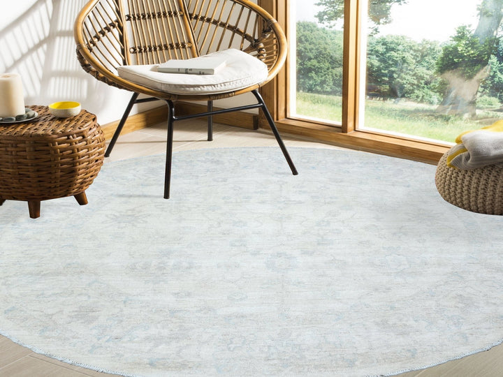 7'10" x 7'8" New Hand Knotted Ivory Wool Round Oriental Rug - MOA10272881