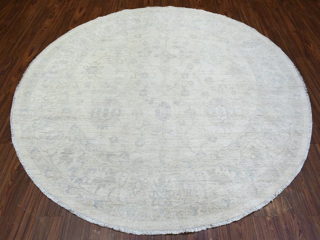 7'10" x 7'8" New Hand Knotted Ivory Wool Round Oriental Rug - MOA10272881