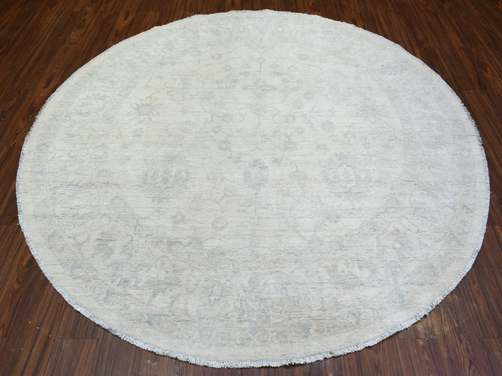 7'10" x 7'8" New Hand Knotted Ivory Wool Round Oriental Rug - MOA10272881