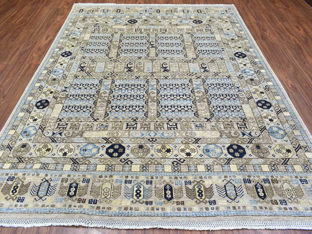 8'0" x 9'9" New Hand Knotted Beige Wool Rectangle Oriental Rug - MOA10272884
