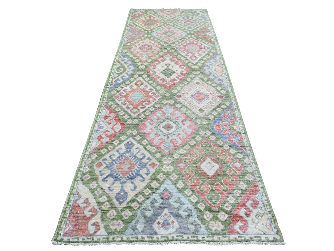 3'10" x 12'0" New Hand Knotted Multicolored Wool Runner Oriental Rug - MOA10272891