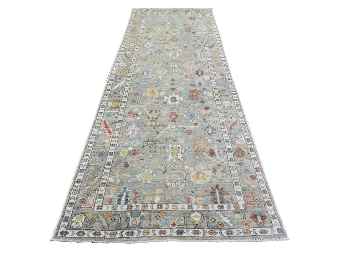 4'0" x 11'10" New Hand Knotted Grey Wool Runner Oriental Rug - MOA10272904