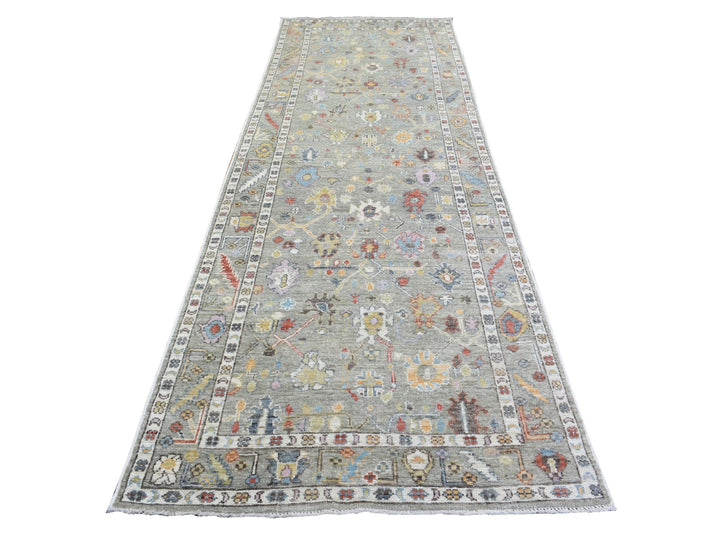 4'0" x 11'10" New Hand Knotted Grey Wool Runner Oriental Rug - MOA10272904