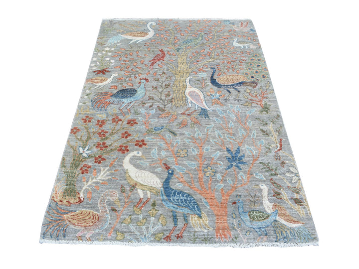 4'0" x 6'0" New Hand Knotted Grey Wool Rectangle Oriental Rug - MOA10272920