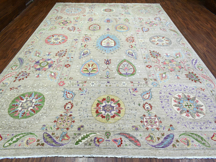 10'0" x 13'10" New Hand Knotted Beige Wool Rectangle Oriental Rug - MOA10272929