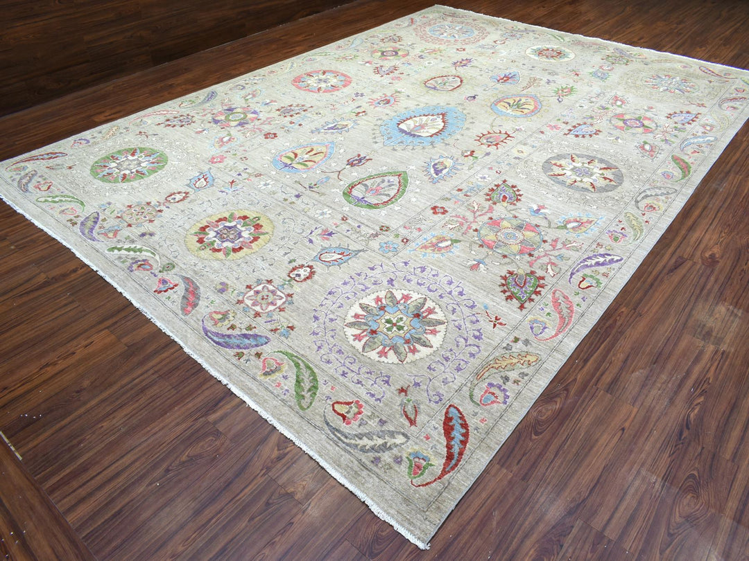 10'0" x 13'10" New Hand Knotted Beige Wool Rectangle Oriental Rug - MOA10272929