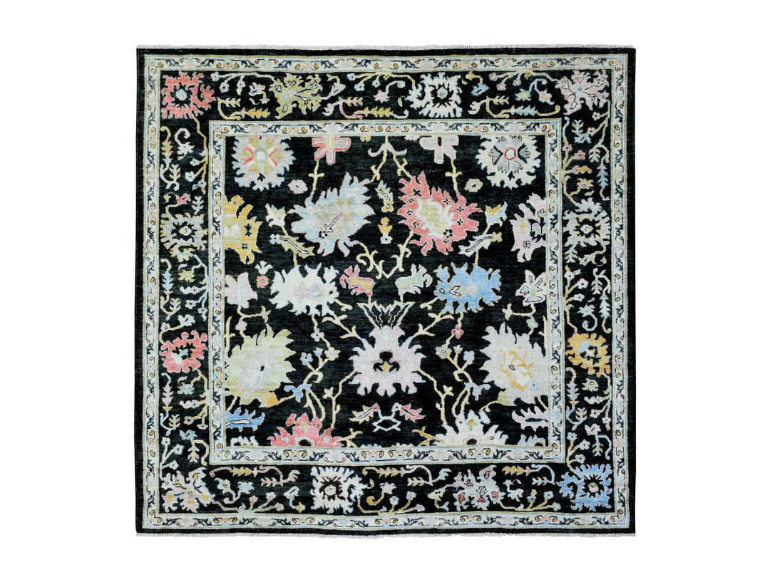 7'10" x 7'8" New Hand Knotted Black Wool Square Oriental Rug - MOA10272952