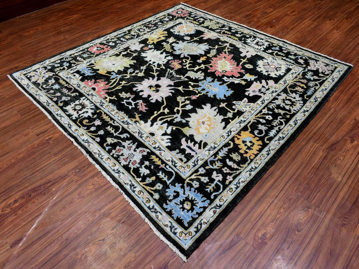 7'10" x 7'8" New Hand Knotted Black Wool Square Oriental Rug - MOA10272952