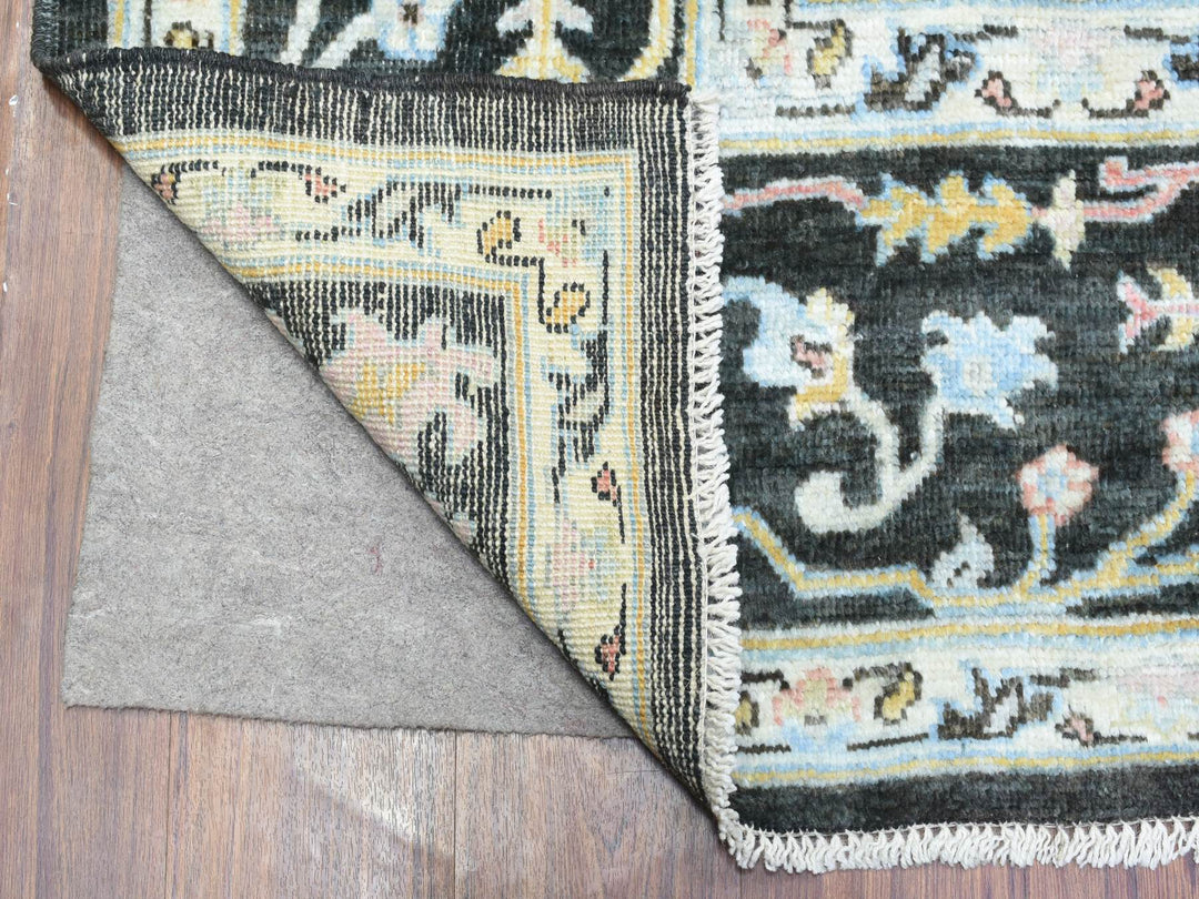 7'10" x 7'8" New Hand Knotted Black Wool Square Oriental Rug - MOA10272952