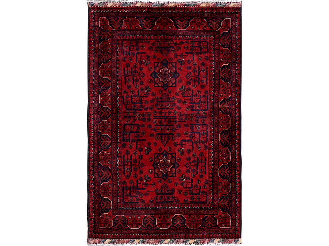 3'3" x 5'1" New Hand Knotted Red Wool Rectangle Oriental Rug - MOA102729