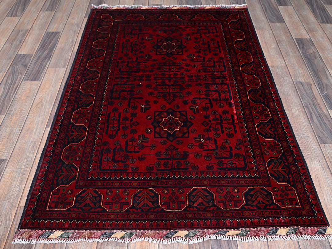 3'3" x 5'1" New Hand Knotted Red Wool Rectangle Oriental Rug - MOA102729