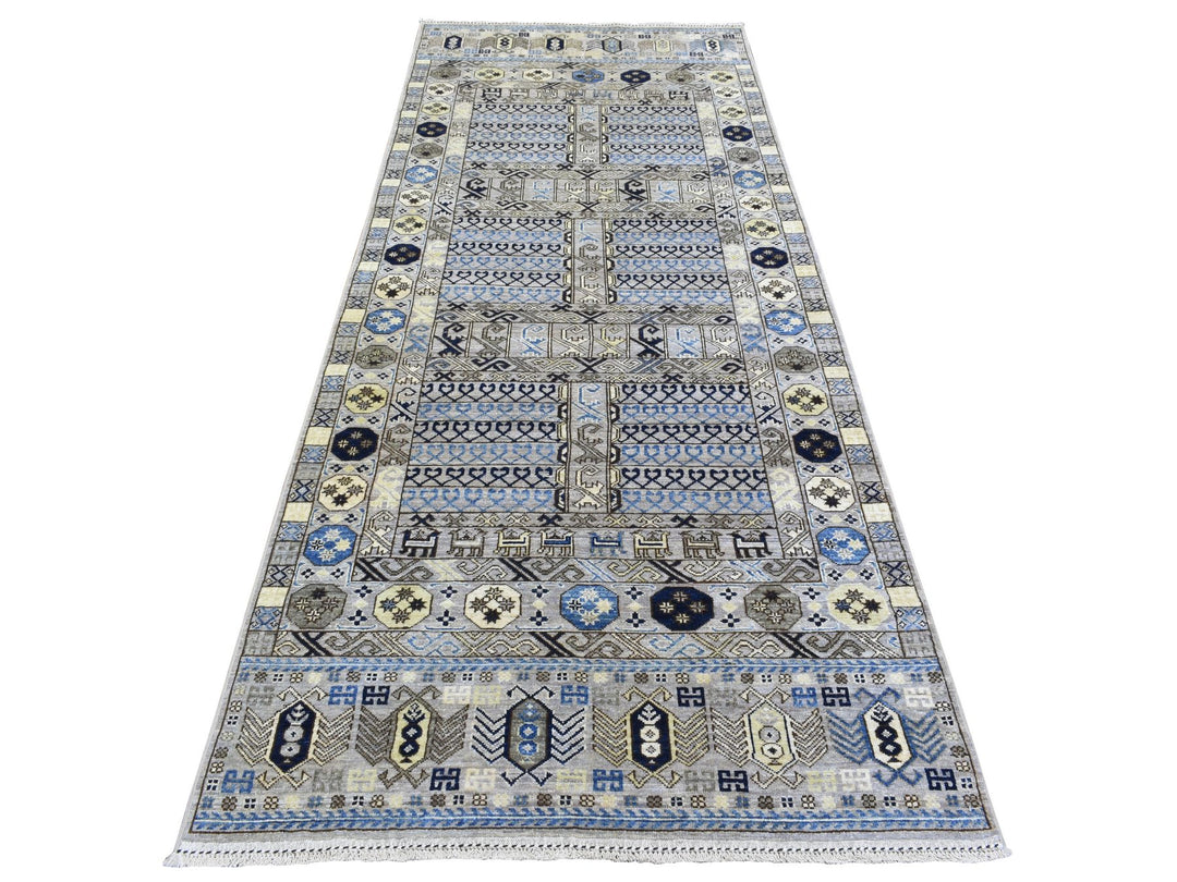 4'0" x 9'9" New Hand Knotted Grey Wool Runner Oriental Rug - MOA10273007