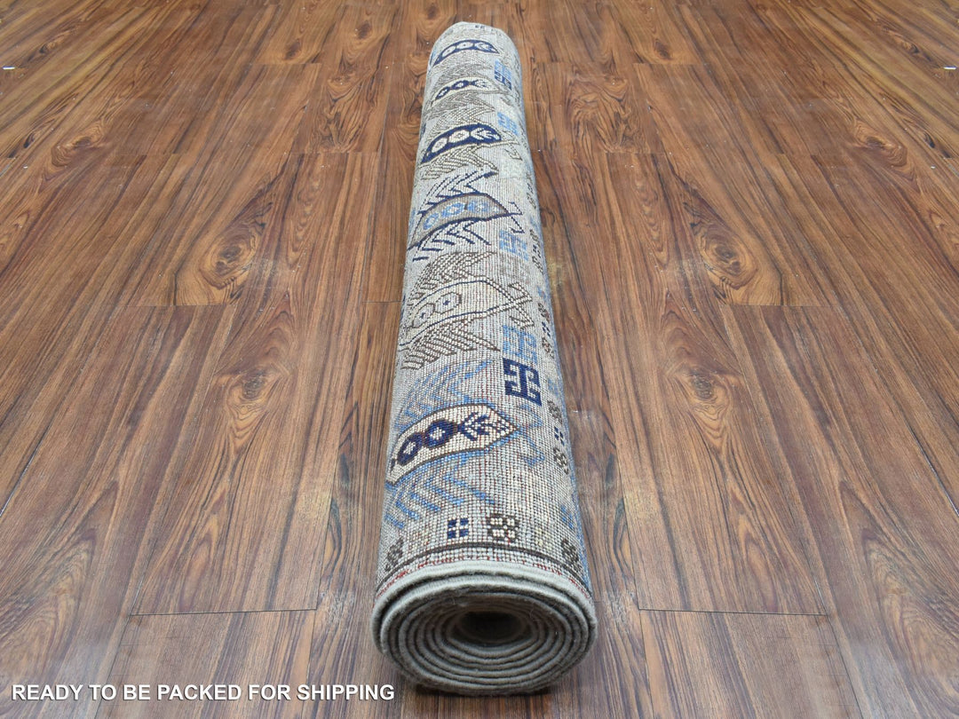 4'0" x 9'9" New Hand Knotted Grey Wool Runner Oriental Rug - MOA10273007