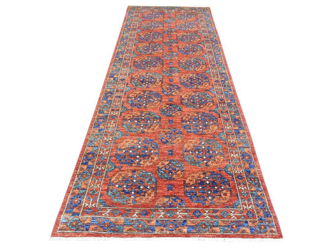 4'1" x 11'3" New Hand Knotted Red Wool Runner Oriental Rug - MOA10273013