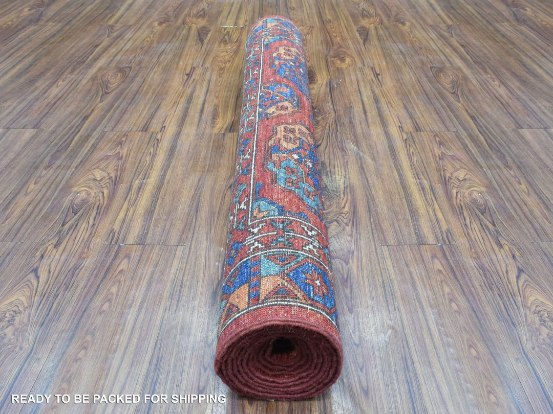 4'1" x 11'3" New Hand Knotted Red Wool Runner Oriental Rug - MOA10273013