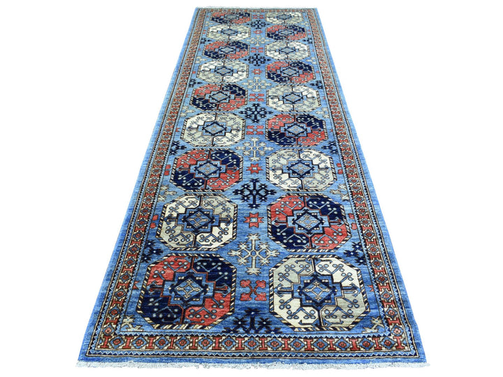 4'0" x 11'8" New Hand Knotted Blue Wool Runner Oriental Rug - MOA10273016