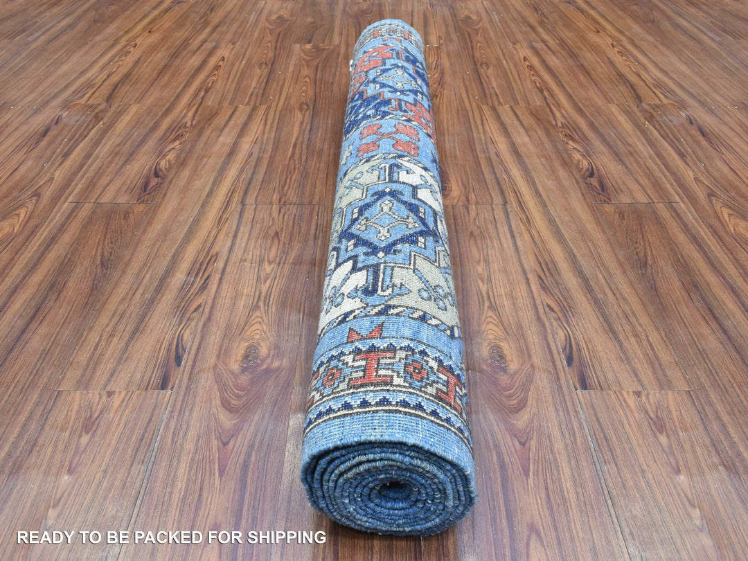 4'0" x 11'8" New Hand Knotted Blue Wool Runner Oriental Rug - MOA10273016