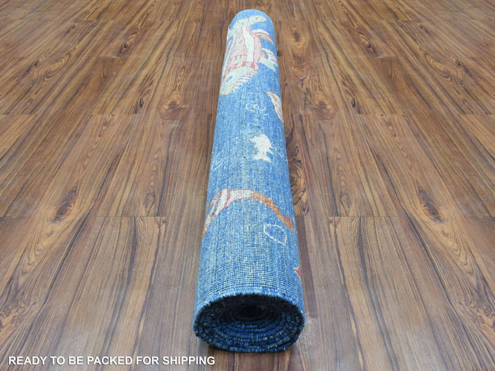 4'2" x 9'9" New Hand Knotted Blue Wool Runner Oriental Rug - MOA10273018