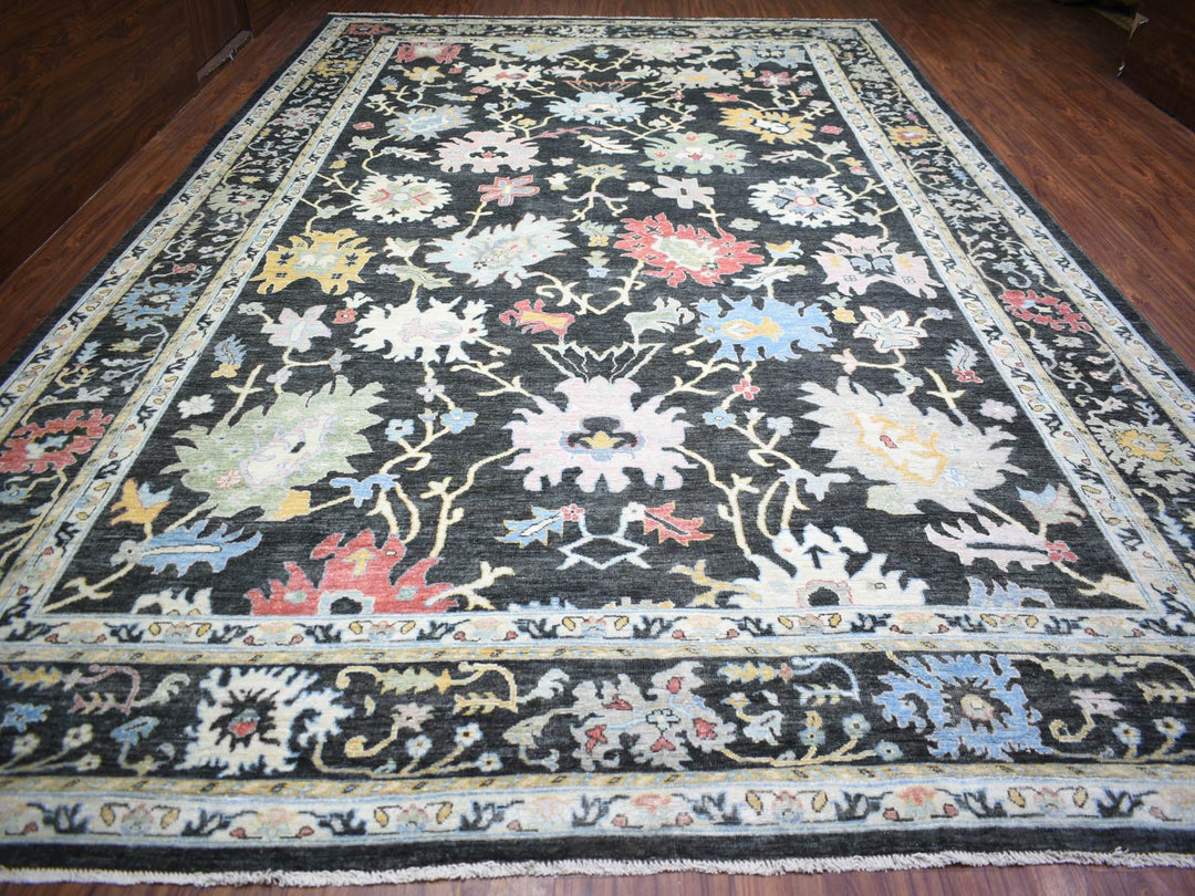 11'9" x 17'7" New Hand Knotted Black Wool Rectangle Oriental Rug - MOA10273022