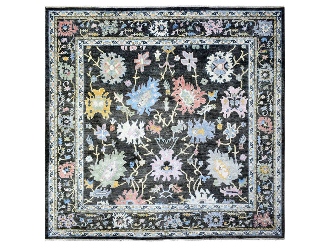 11'5" x 11'10" New Hand Knotted Black Wool Square Oriental Rug - MOA10273029