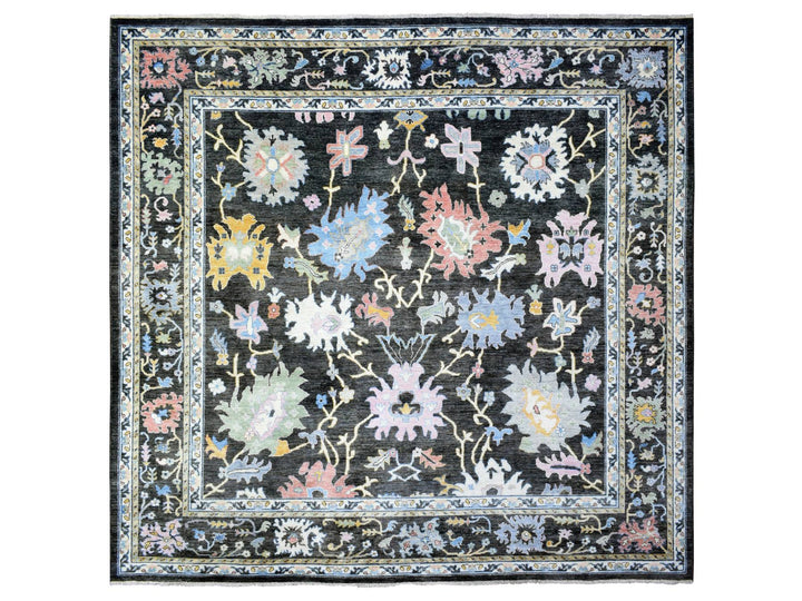 11'5" x 11'10" New Hand Knotted Black Wool Square Oriental Rug - MOA10273029