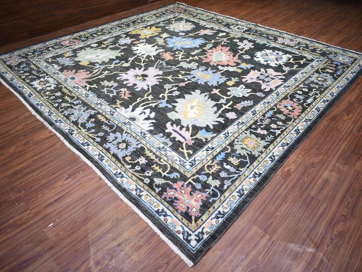 11'5" x 11'10" New Hand Knotted Black Wool Square Oriental Rug - MOA10273029