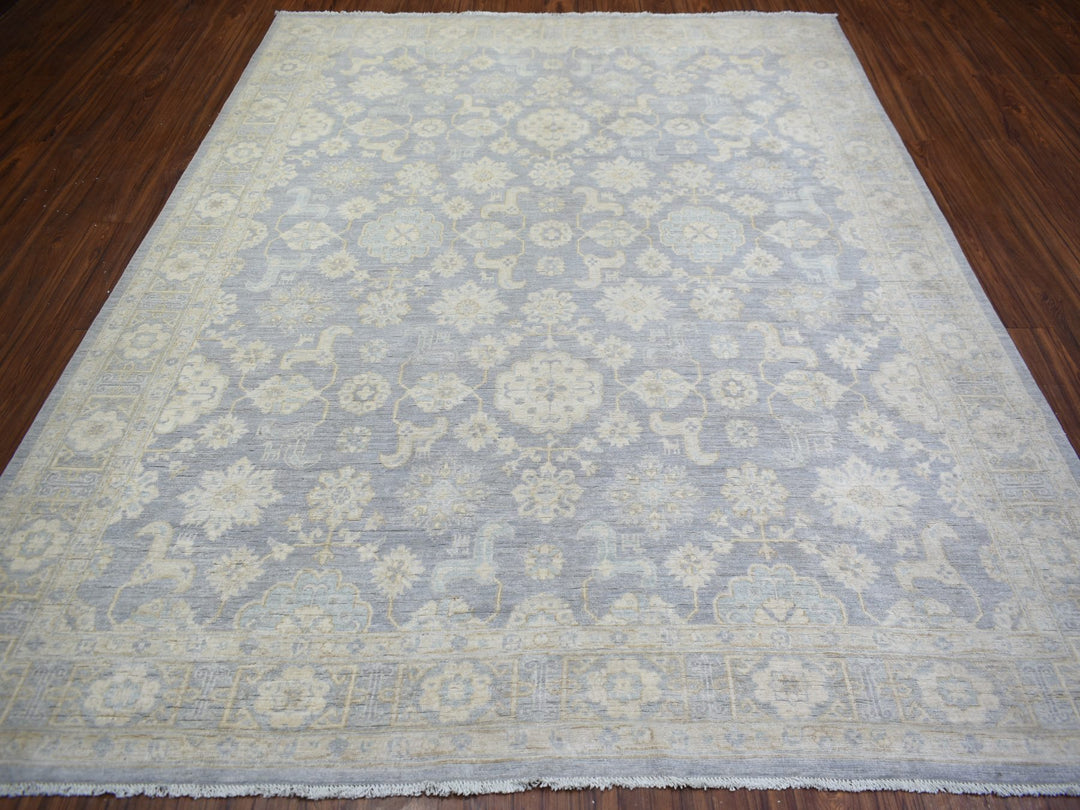 7'10" x 9'7" New Hand Knotted Grey Wool Rectangle Oriental Rug - MOA10273035