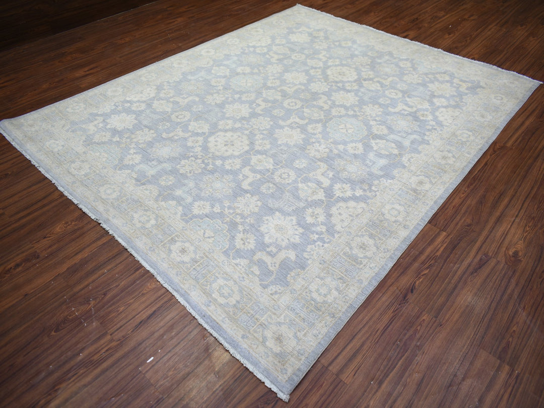 7'10" x 9'7" New Hand Knotted Grey Wool Rectangle Oriental Rug - MOA10273035