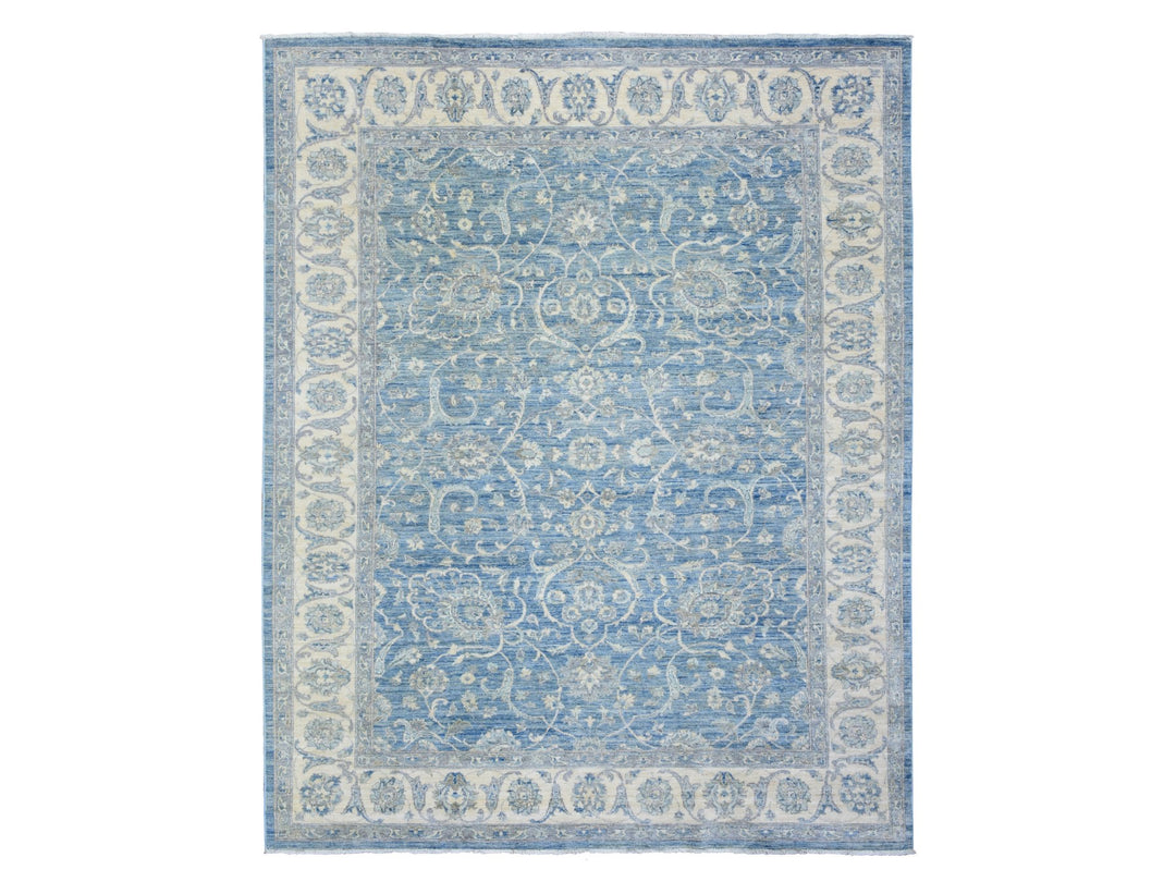 8'0" x 9'9" New Hand Knotted Blue Wool Rectangle Oriental Rug - MOA10273051