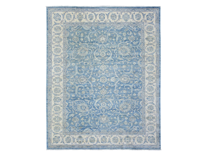 8'0" x 9'9" New Hand Knotted Blue Wool Rectangle Oriental Rug - MOA10273051