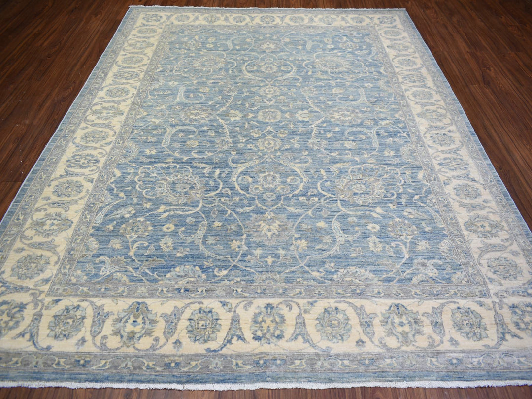 8'0" x 9'9" New Hand Knotted Blue Wool Rectangle Oriental Rug - MOA10273051