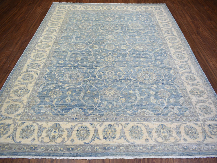 8'0" x 9'9" New Hand Knotted Blue Wool Rectangle Oriental Rug - MOA10273051
